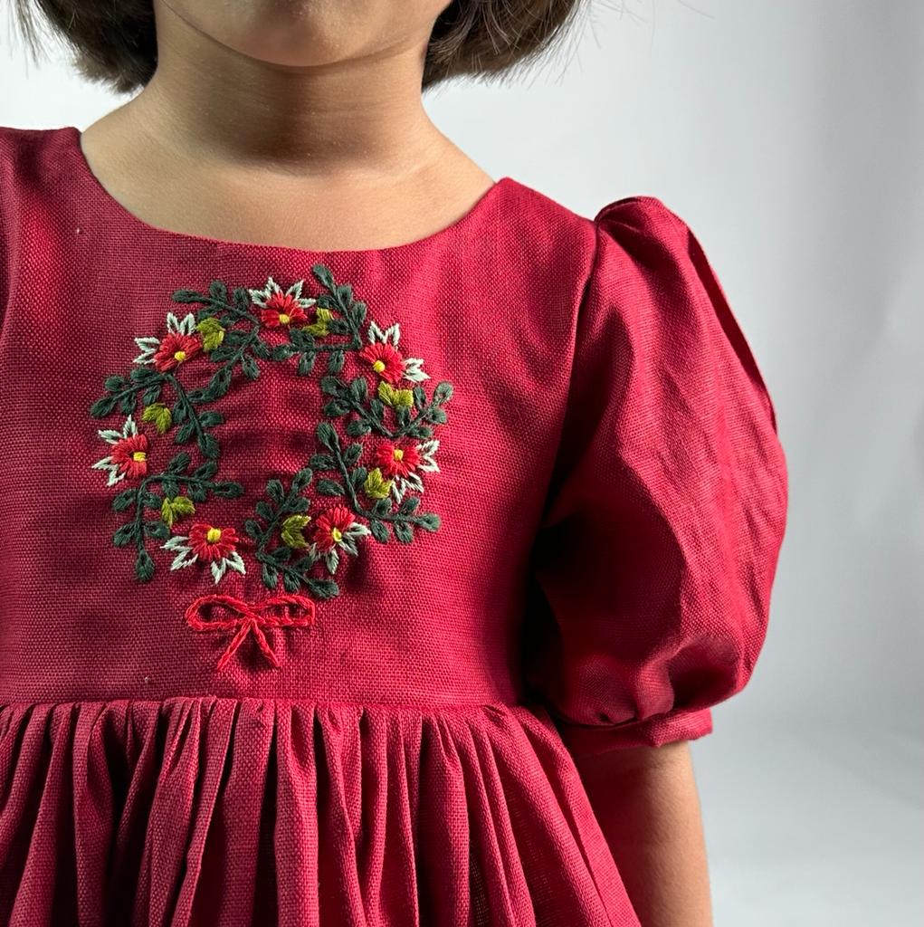 ArthLife Maroon Wreath Partywear Dress | Grocsy