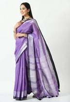 Mominos Fashion Moeza Purple & Black Bhagalpuri Handloom Silk Linen Saree with unstitched Blouse piece | Grocsy