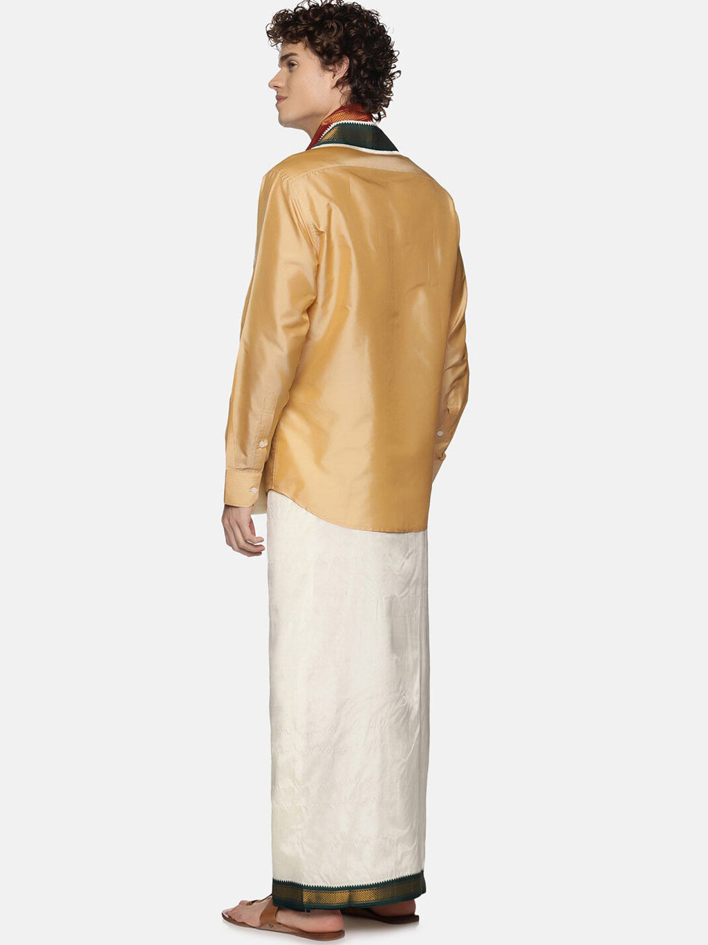 Sethukrishna Men Cream-Colored Solid Dhotis With Angavastram | Grocsy