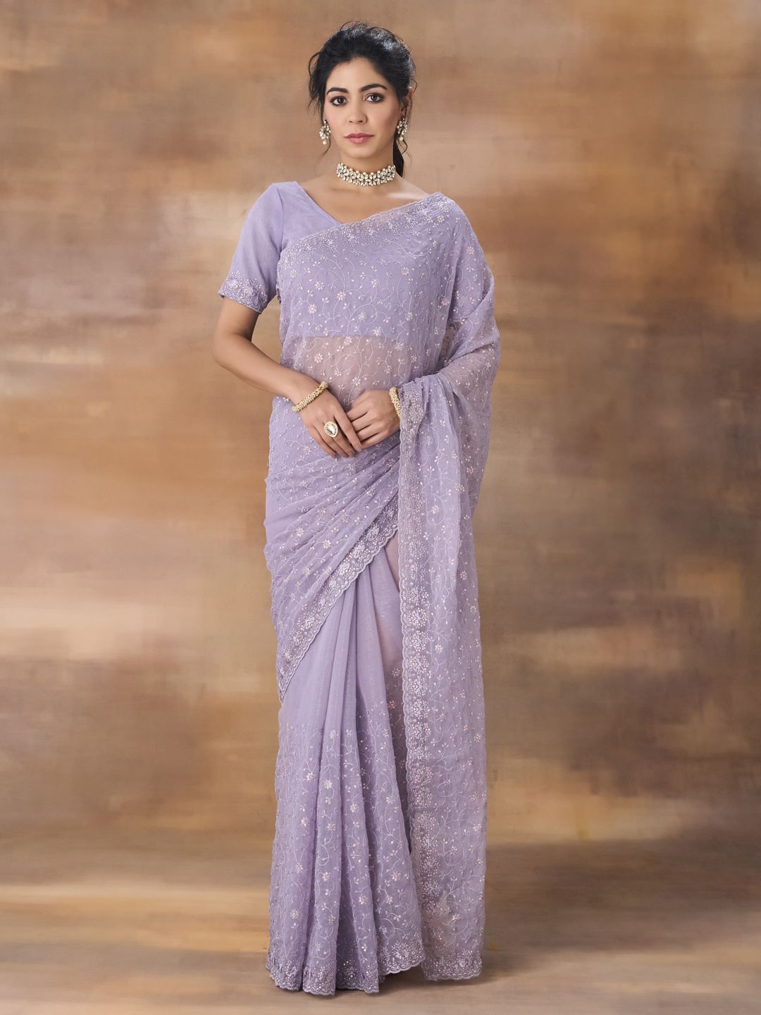 kasee Embroidered Floral Sequinned Saree | Grocsy