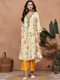 Sangria Off White Floral Printed V-Neck Three-Quarter Sleeves A-Line Kurta & Trouser | Grocsy