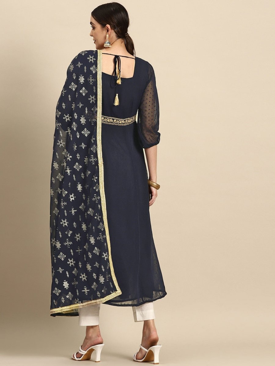 All About You Square Neck Dobby Weave A-Line Kurta With Dupatta | Grocsy