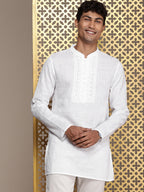 House of Pataudi Ethnic Motifs Embroidered Thread Work Pure Cotton Jashn Kurta | Grocsy