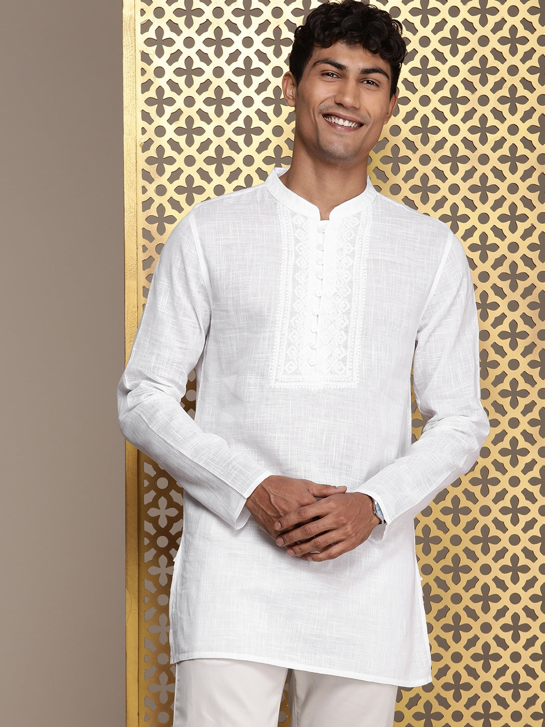 House of Pataudi Ethnic Motifs Embroidered Thread Work Pure Cotton Jashn Kurta | Grocsy