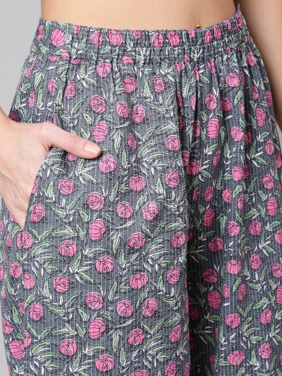 Aks Floral Printed Shoulder Straps Pure Cotton Kurta with Harem Pants | Grocsy