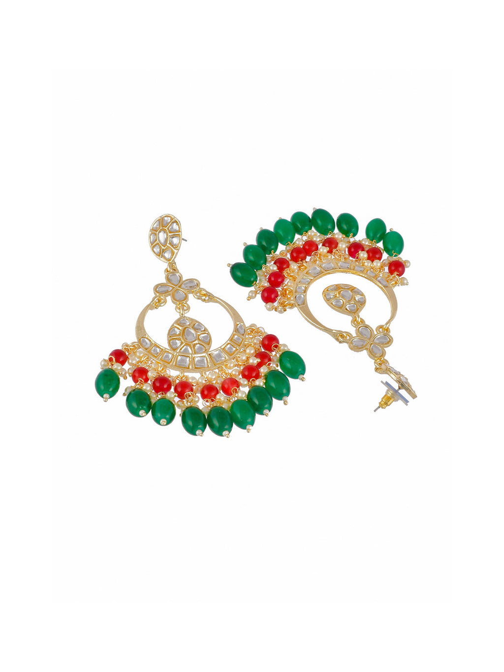 Shoshaa Green Contemporary Kundan Chandbalis Earrings | Grocsy