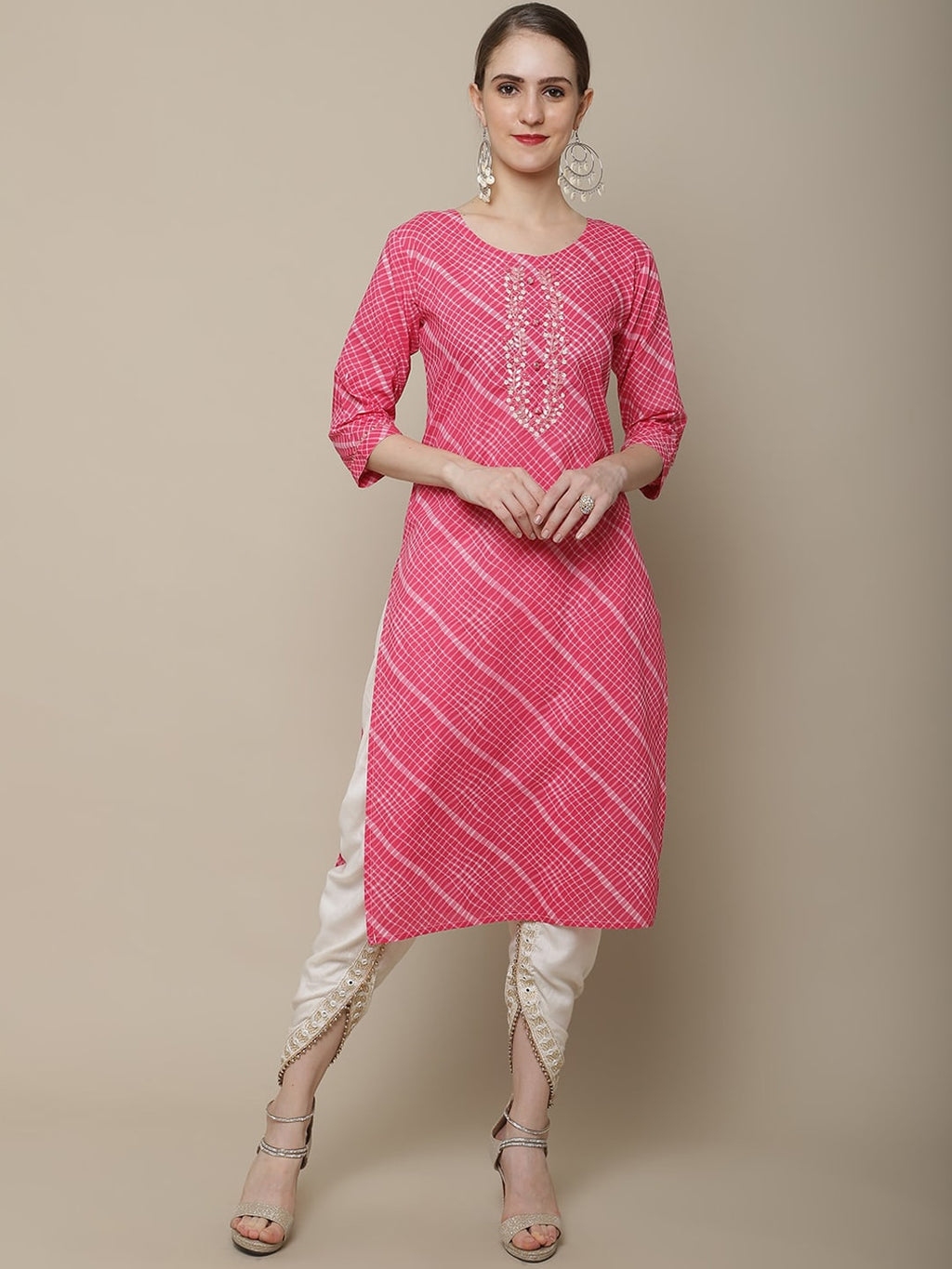 Sangria Women Pink Leheriya Striped Kurta | Grocsy