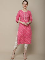 Sangria Women Pink Leheriya Striped Kurta | Grocsy