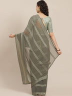 Saree Mall Taupe Striped Leheriya Saree With Belt | Grocsy