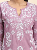 HOUSE OF KARI Floral Embroidered Chikankari Cotton Kurta | Grocsy
