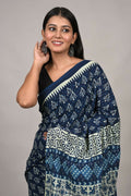 Exclusive Collection Blue Multi Beautiful Mulmul Cotton Saree | Grocsy