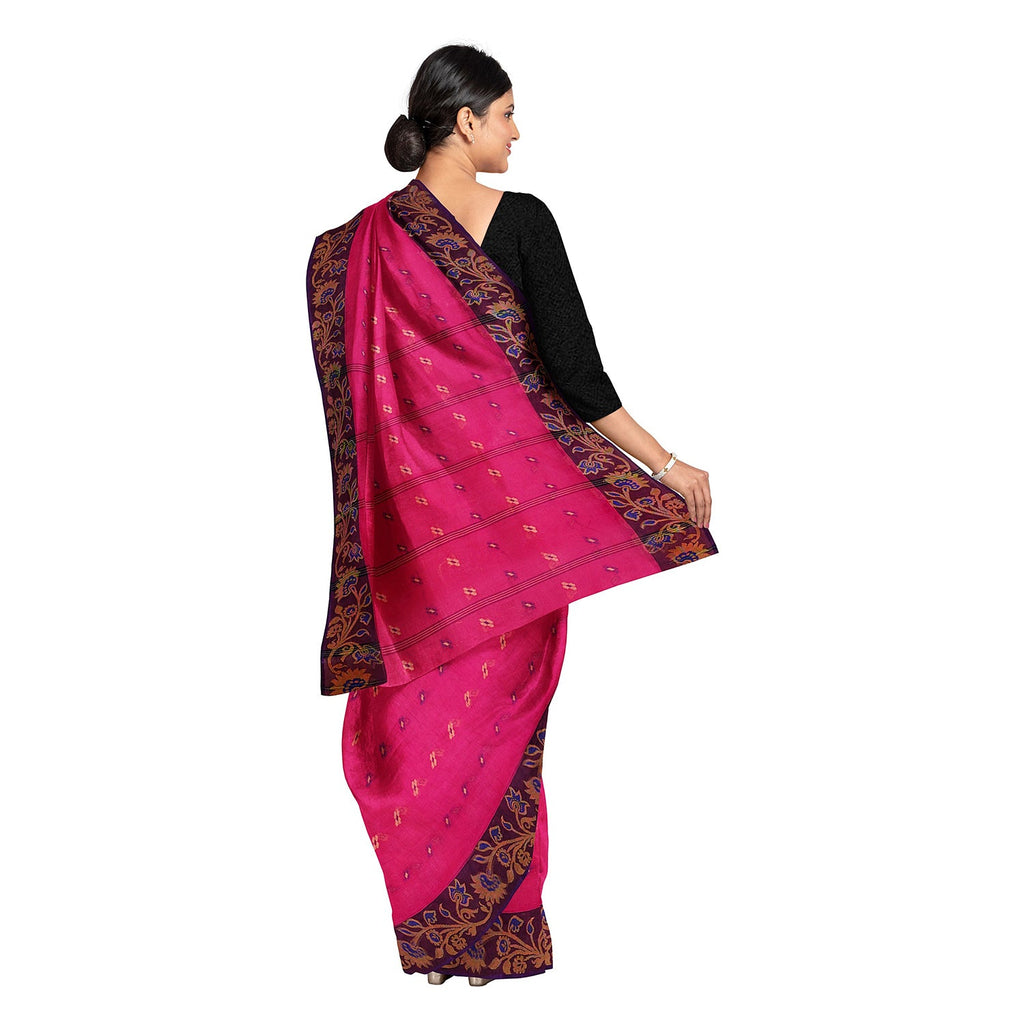 Exclusive Collection 100% Pure Cotton Pink Tant Saree With Hand Weaving Work | Grocsy