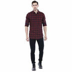 Men's Checkered Maroon Slim Fit Casual Shirt | Grocsy