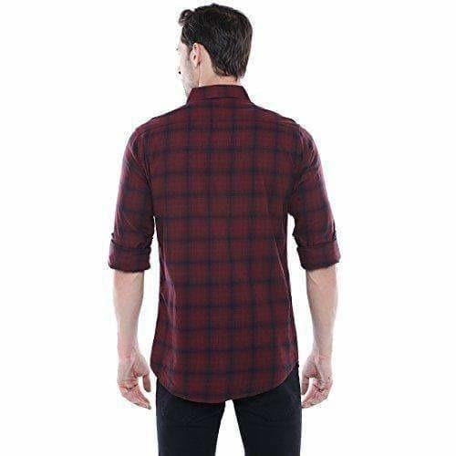 Men's Checkered Maroon Slim Fit Casual Shirt | Grocsy