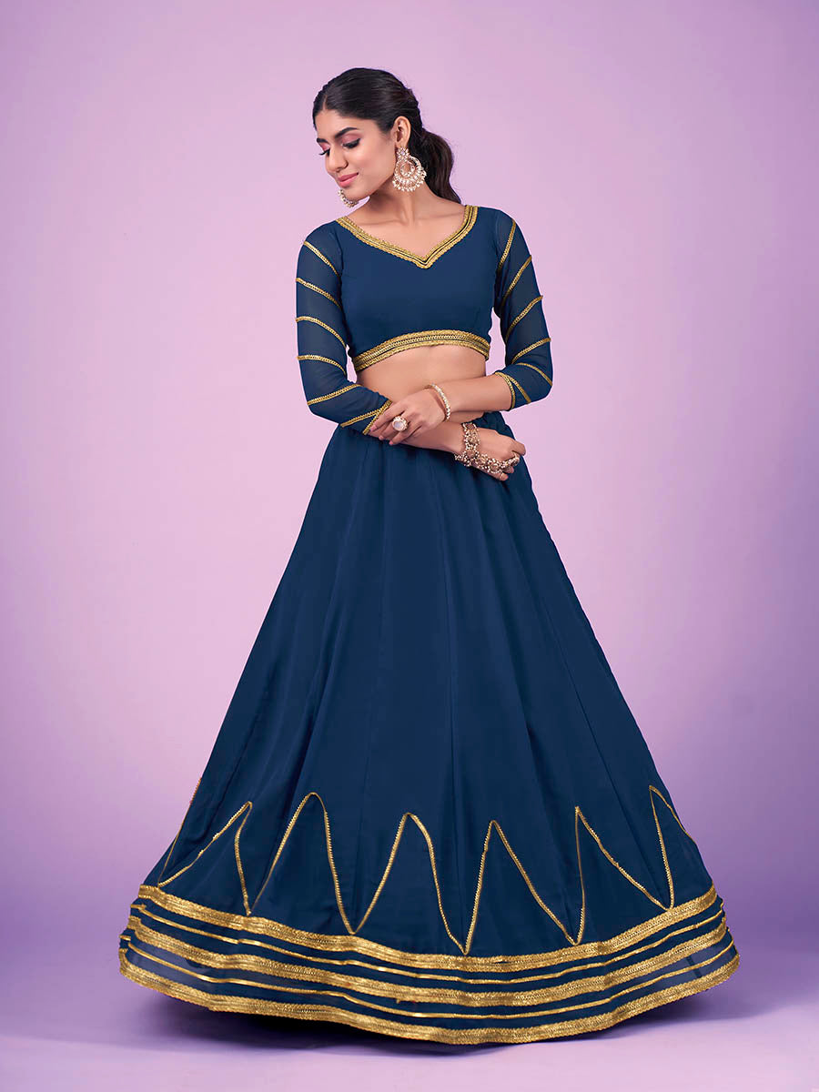 Myra Navy Blue Georgette Embroidered Designer Lehenga | Grocsy