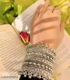 Tehzeeb Creations Women's Silver Colour Oxidised Kada Afghani Style Bangle | Grocsy