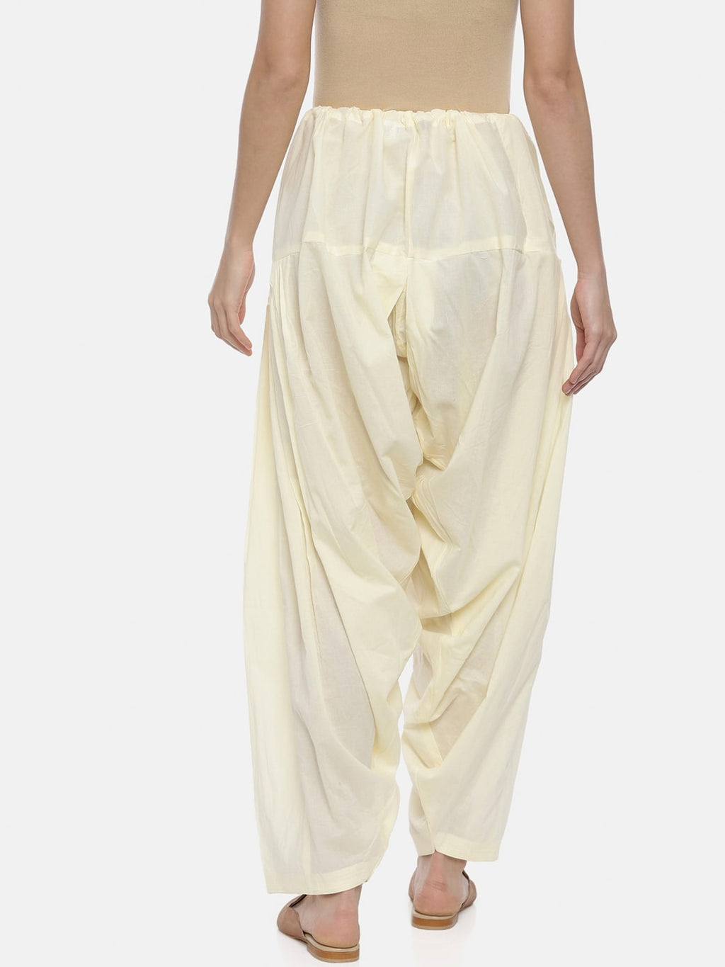 Souchii Cream-Coloured Solid Loose-Fit Patiala | Grocsy