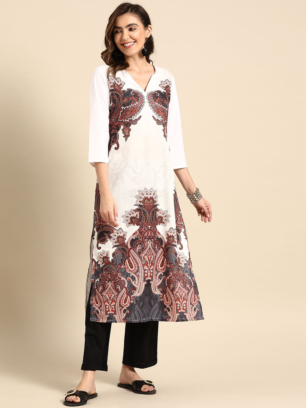 Sangria Ethnic Motifs Printed Straight Kurta | Grocsy