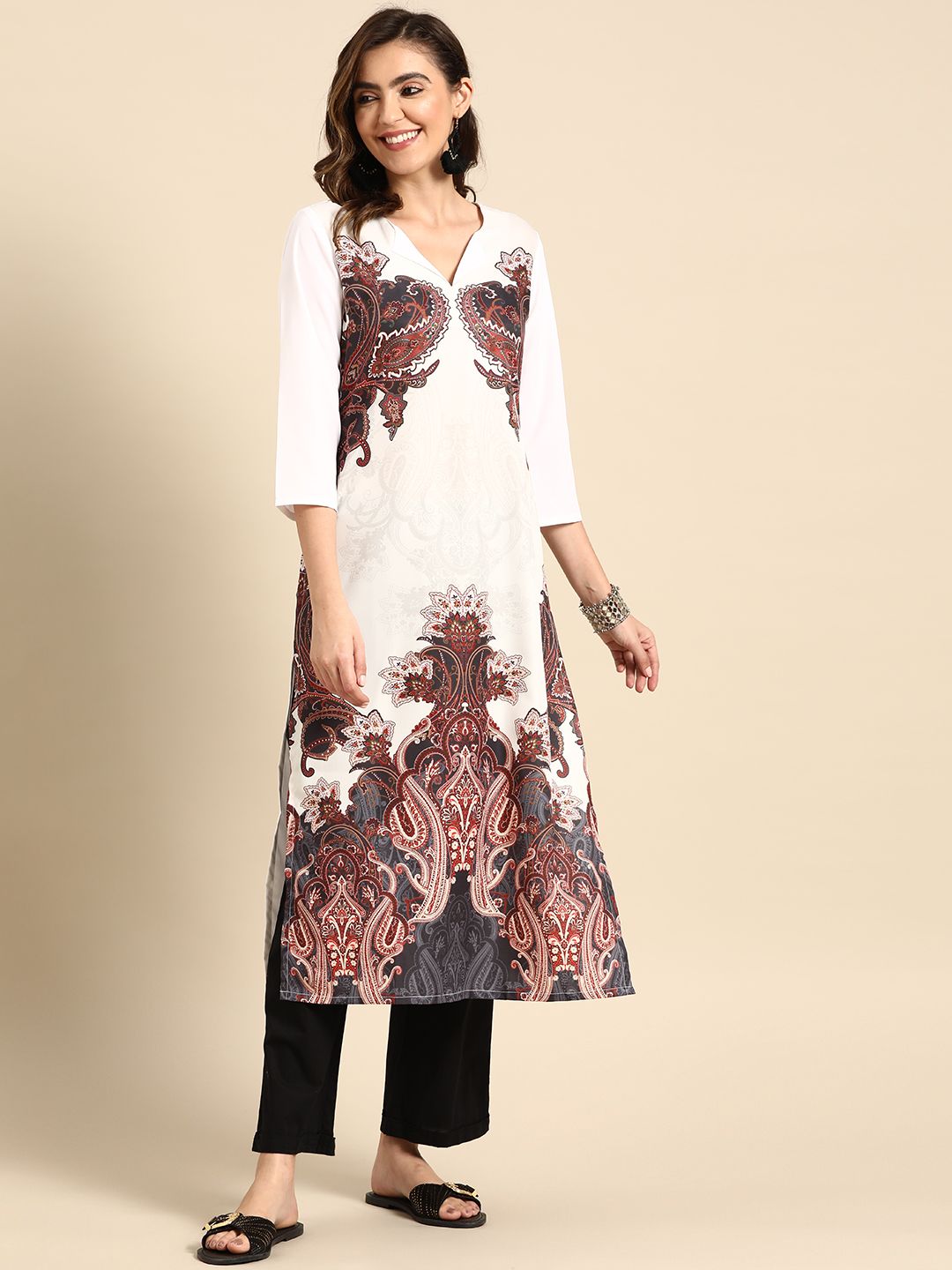 Sangria Ethnic Motifs Printed Straight Kurta | Grocsy