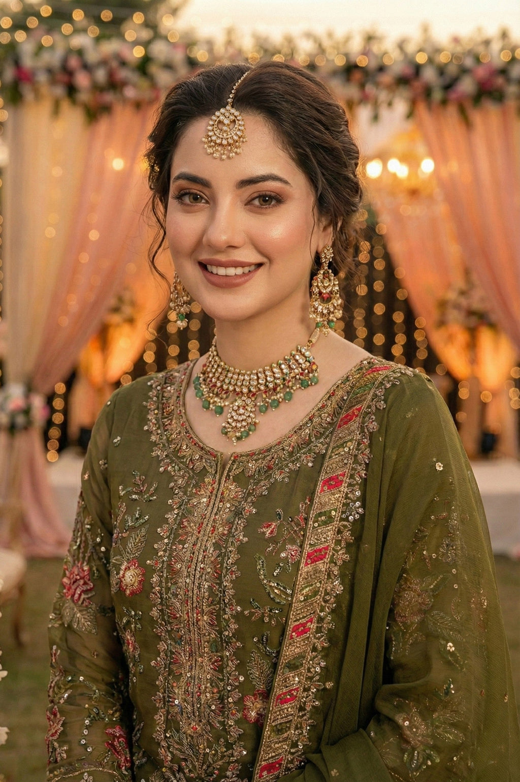 Anaita Mehendi Chiffon Suit with Embroidery & Sequence Work | Grocsy