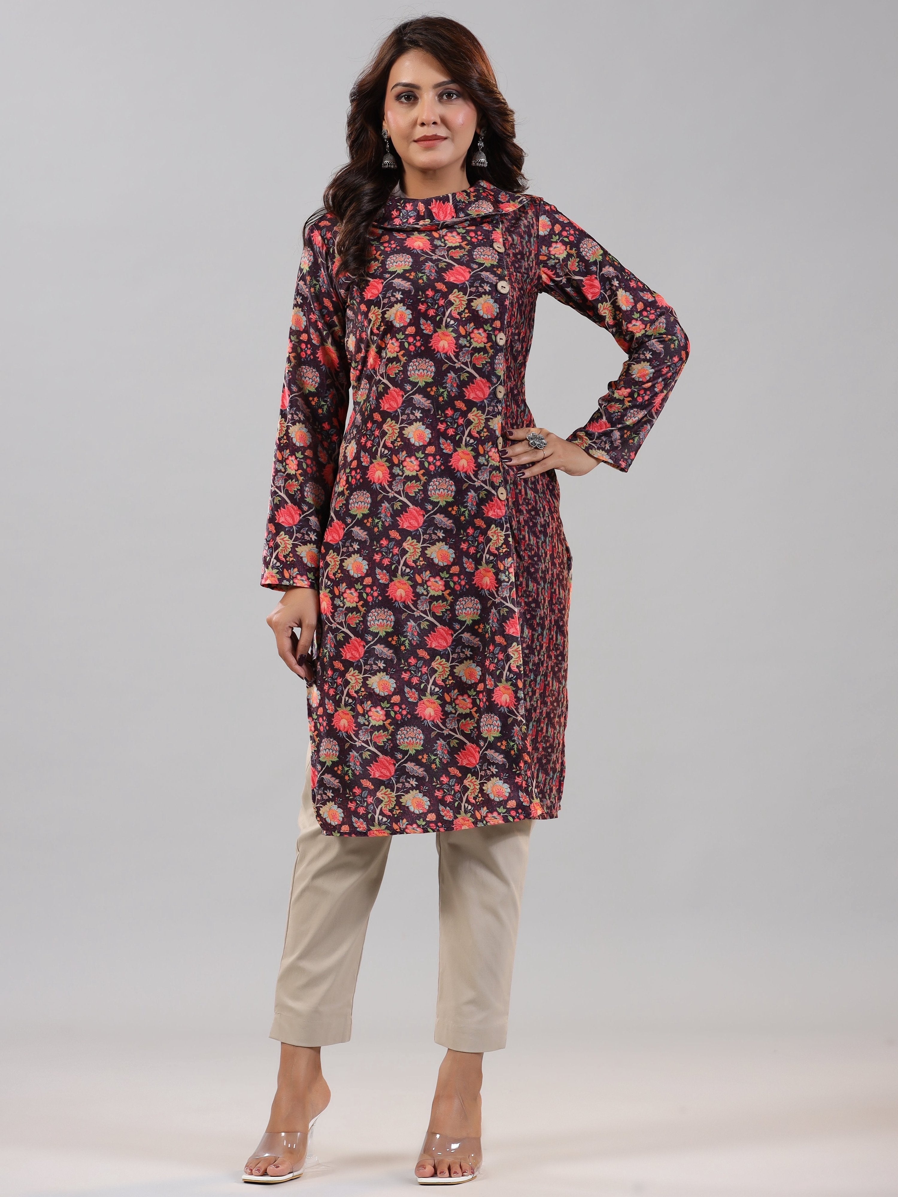 Juniper Women Multi Coloured Velvet Printed Kurta | Grocsy