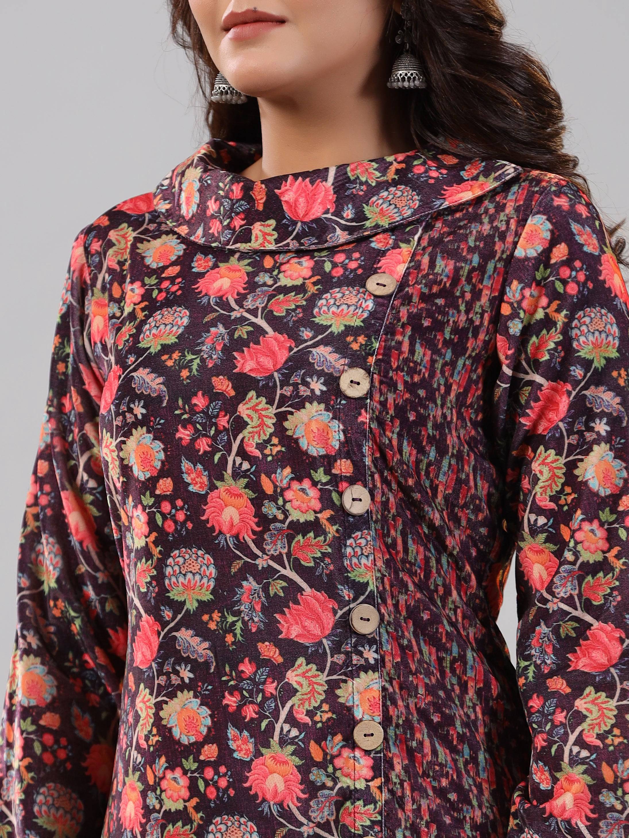 Juniper Women Multi Coloured Velvet Printed Kurta | Grocsy
