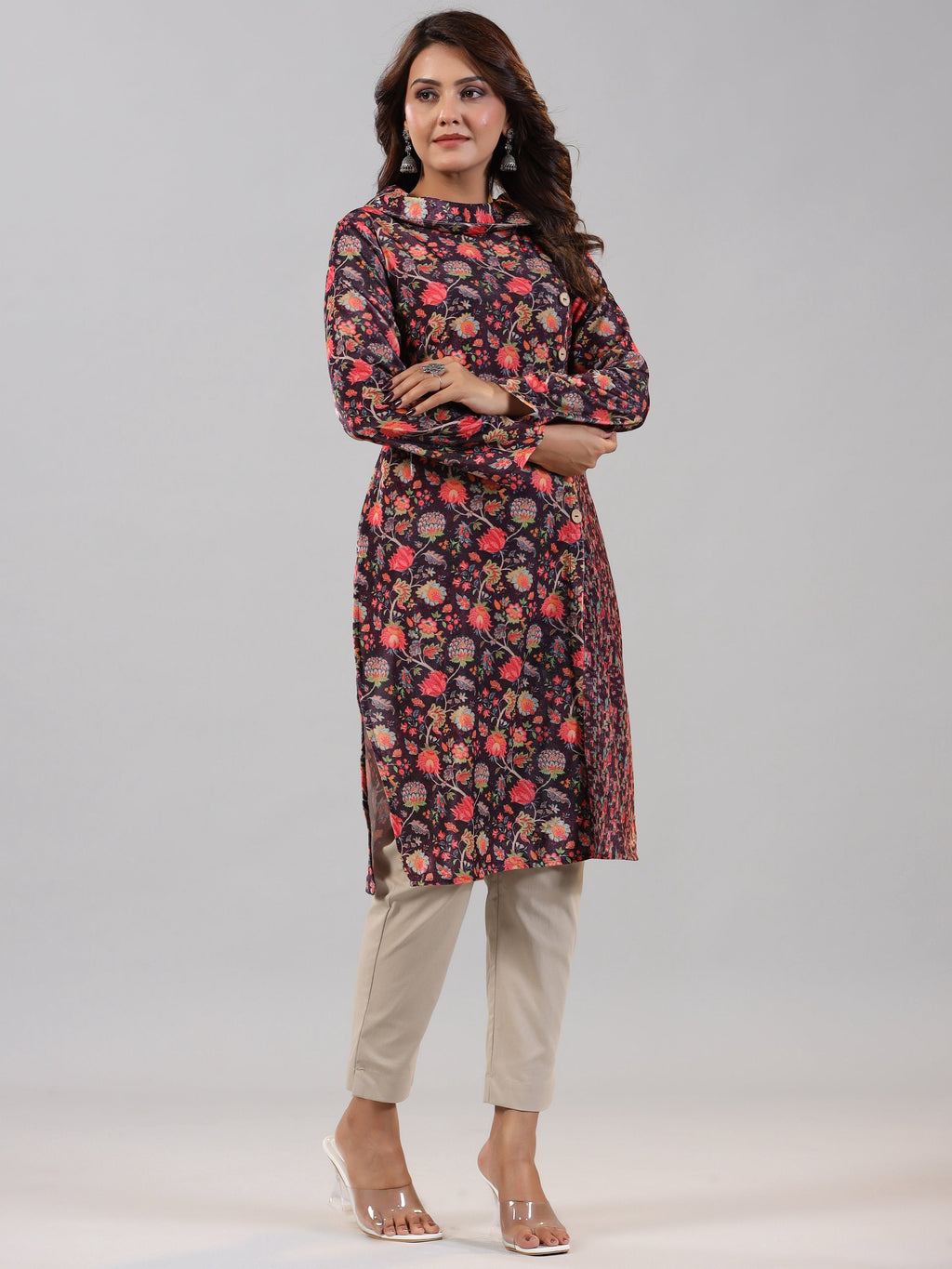 Juniper Women Multi Coloured Velvet Printed Kurta | Grocsy