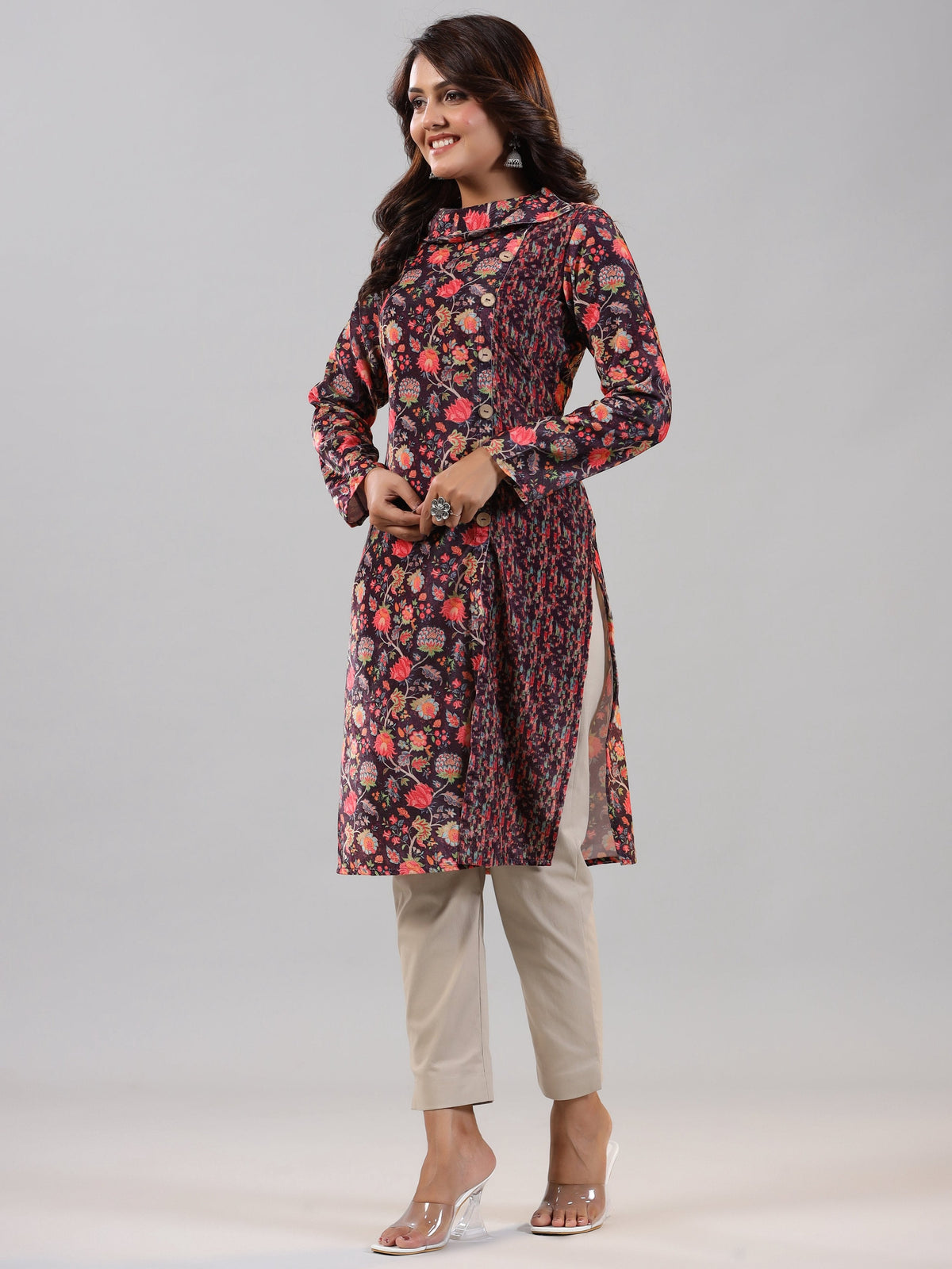 Juniper Women Multi Coloured Velvet Printed Kurta | Grocsy