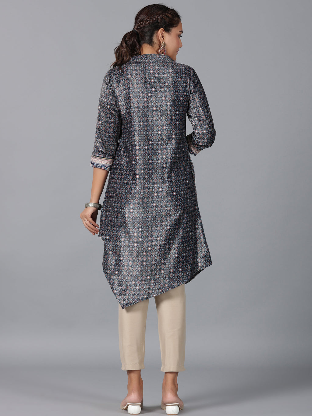 Juniper Women Green Velvet Printed Asymmetric Kurta | Grocsy
