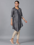 Juniper Women Green Velvet Printed Asymmetric Kurta | Grocsy