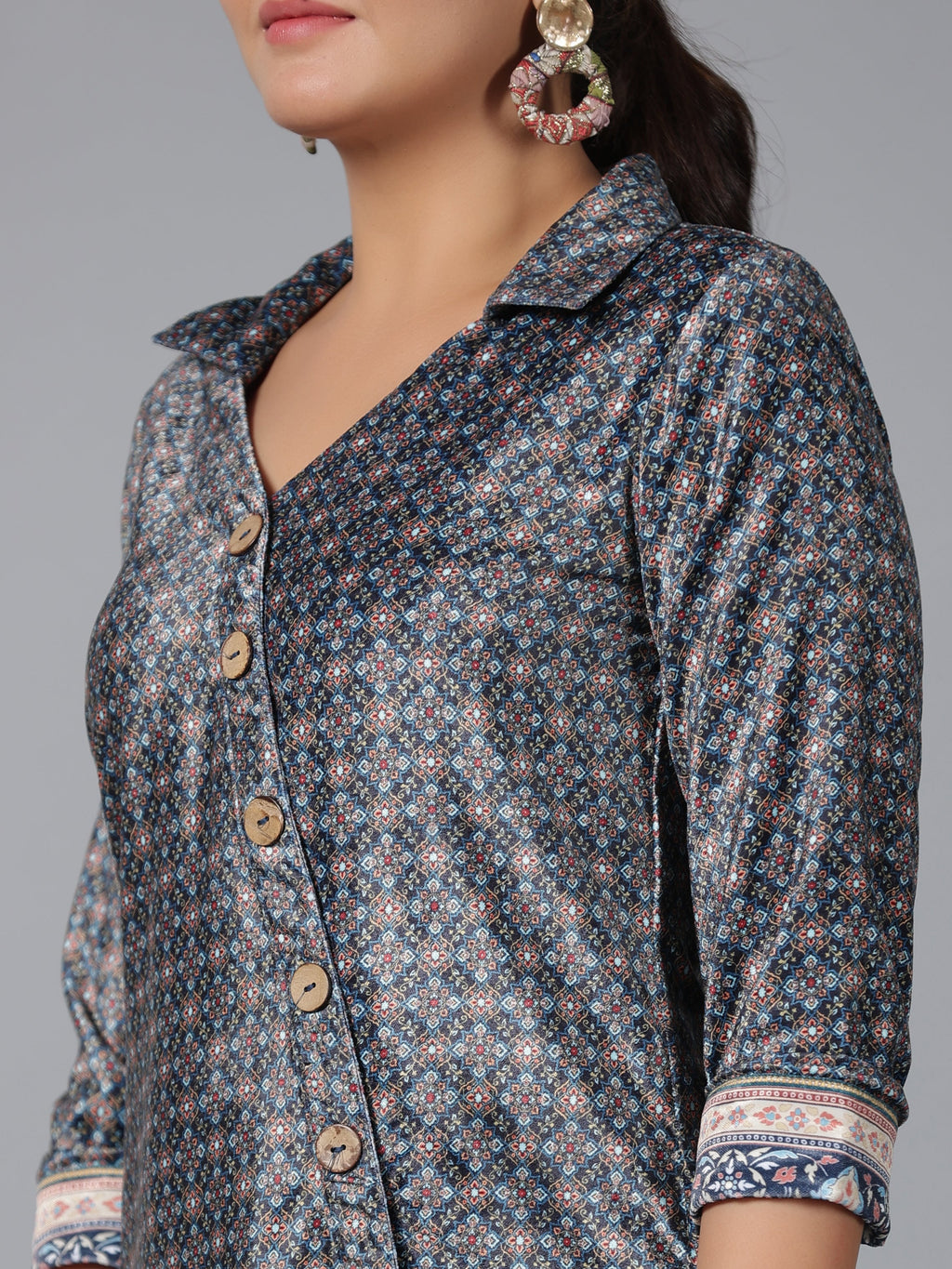 Juniper Women Green Velvet Printed Asymmetric Kurta | Grocsy