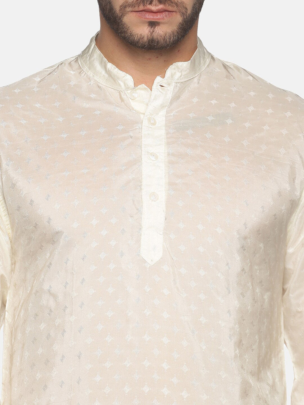 Sethukrishna Men Cream-Coloured Woven Design Kurta with Churidar | Grocsy