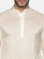 Sethukrishna Men Cream-Coloured Woven Design Kurta with Churidar | Grocsy