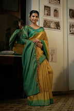 Vardha Canary Yellow Golden Zari Kanjeevaram Silk Saree | Grocsy