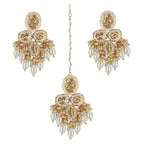 Tehzeeb Creations Back Meenakari Gold-Polished Set with Earring and Mang Tika Combo Uncut Big Faux Kundan Choker Necklace set | Grocsy