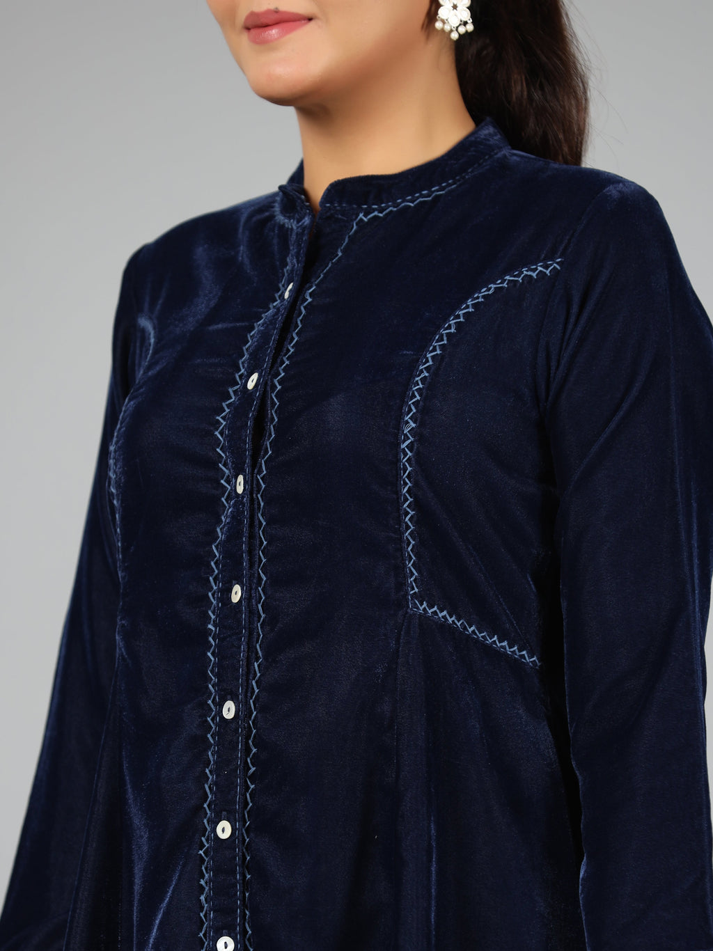 Juniper Women Blue Velvet Solid A-Line Tunic | Grocsy