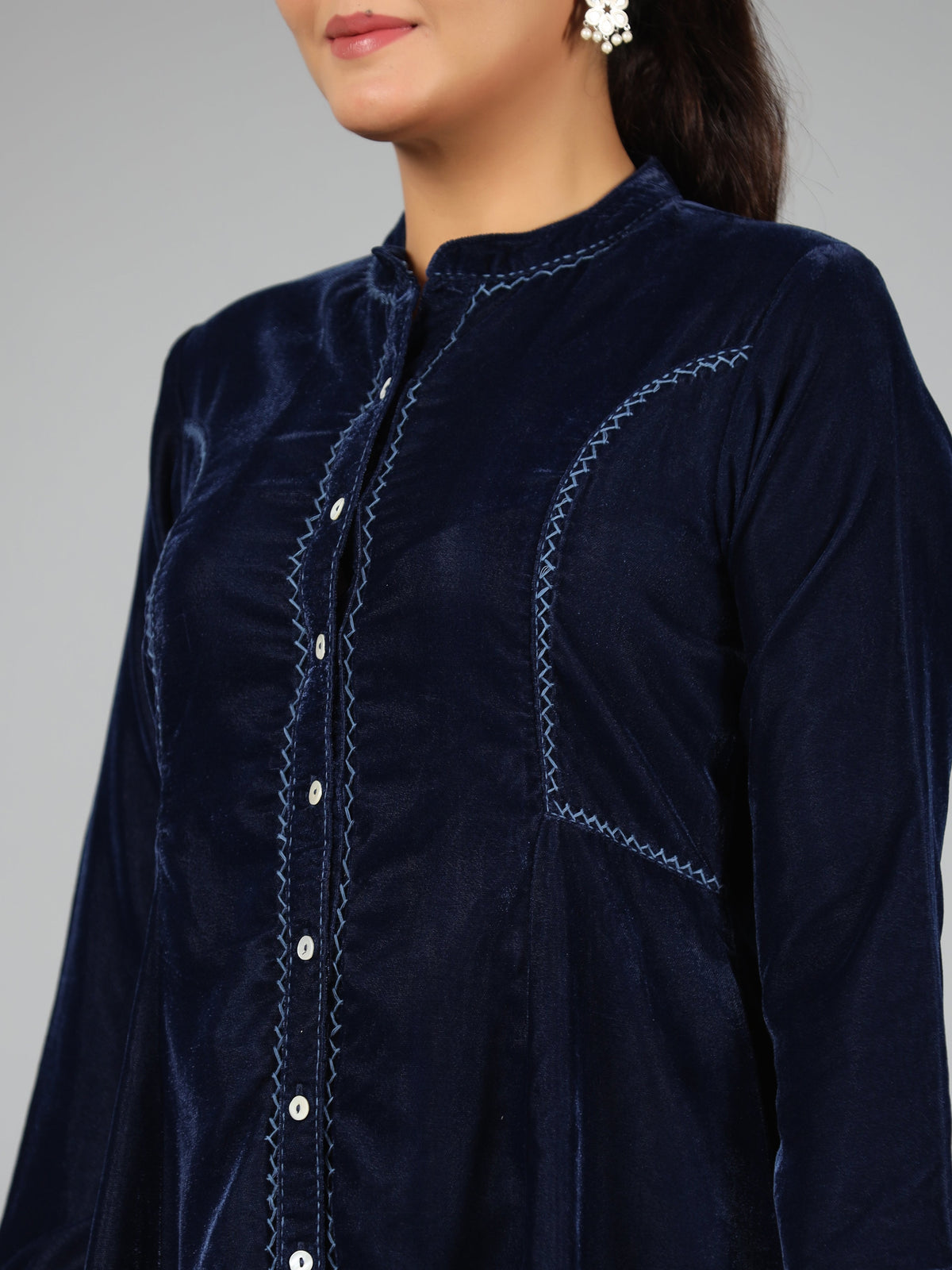 Juniper Women Blue Velvet Solid A-Line Tunic | Grocsy