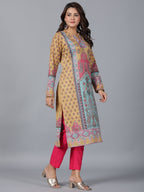 Juniper Women Mustard Printed Woolen Straight Kurta | Grocsy