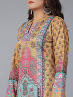 Juniper Women Mustard Printed Woolen Straight Kurta | Grocsy