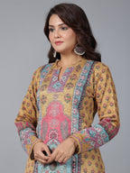 Juniper Women Mustard Printed Woolen Straight Kurta | Grocsy