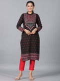 Juniper Women Black Printed Woolen Straight Kurta | Grocsy