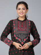 Juniper Women Black Printed Woolen Straight Kurta | Grocsy