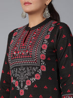 Juniper Women Black Printed Woolen Straight Kurta | Grocsy
