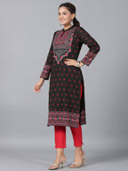 Juniper Women Black Printed Woolen Straight Kurta | Grocsy
