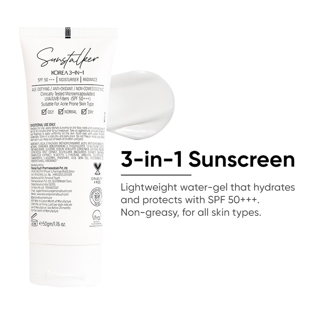 Personal Touch Skincare Sunstalker Korea Aqua Gel Sunscreen SPF 50 PA +++ For Oily, Dry & Normal Skin | Grocsy