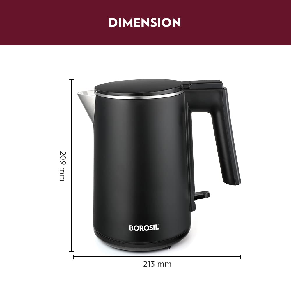 Borosil 1 L 1200W Stainless Steel Cool touch Electric Kettle | Grocsy