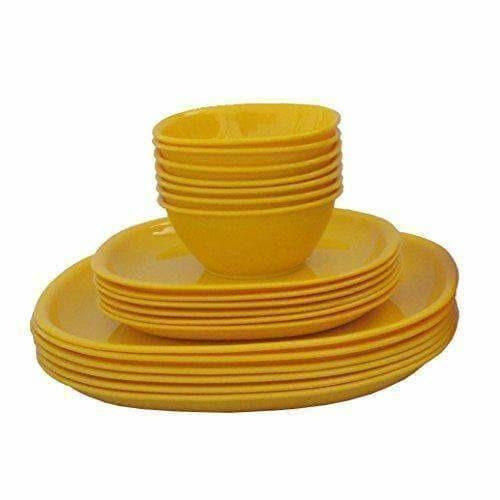 Plastic Square Plate and Bowl Set, 18-Pieces, Yellow | Grocsy