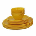 Plastic Square Plate and Bowl Set, 18-Pieces, Yellow | Grocsy