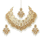 Tehzeeb Creations Back Meenakari Gold-Polished Set with Earring and Mang Tika Combo Uncut Big Faux Kundan Choker Necklace set | Grocsy