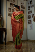 Vardha Shamrock Green Golden Zari Kanjeevaram Silk Saree | Grocsy